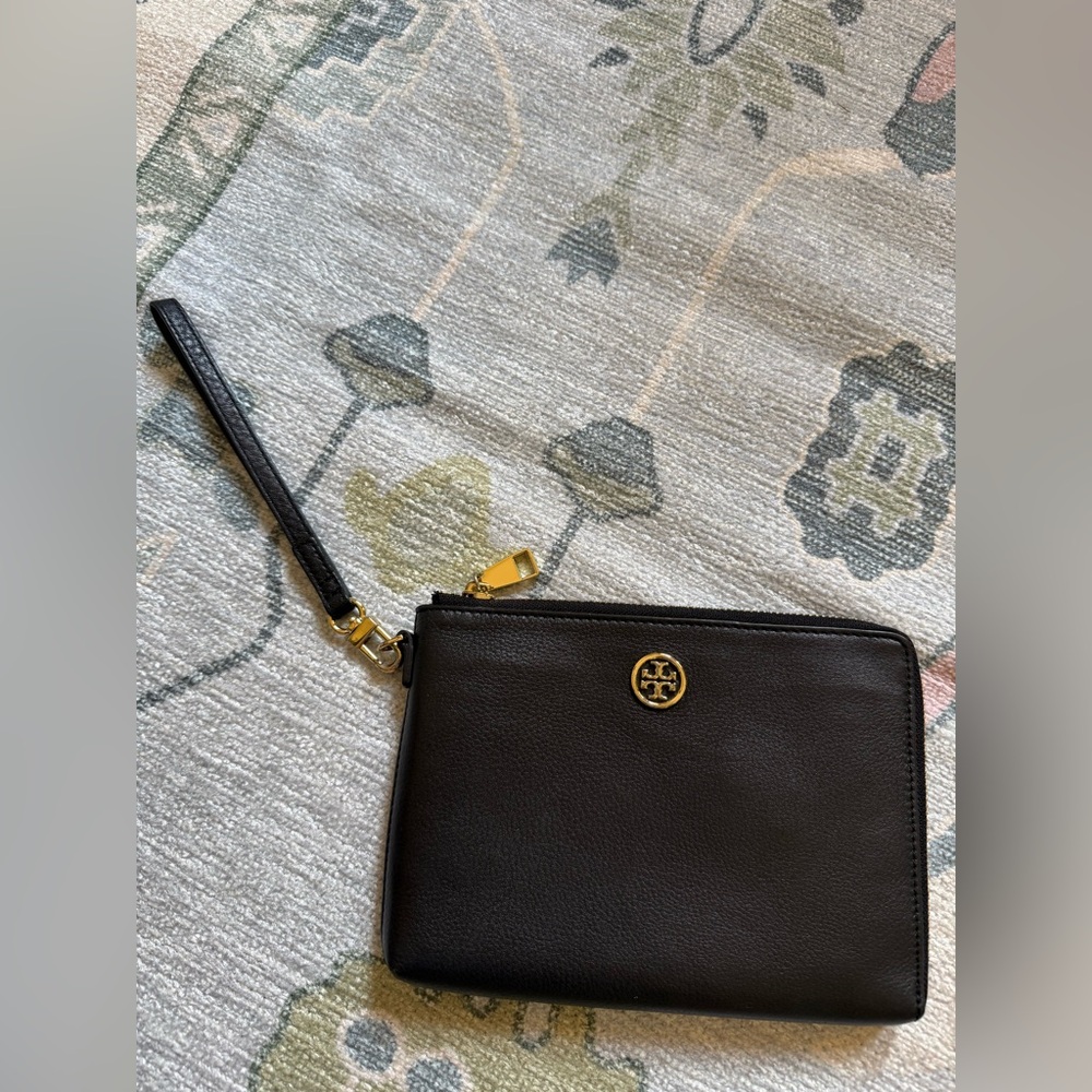 Tory Burch Black Landon Large Wristlet with Gold Accents